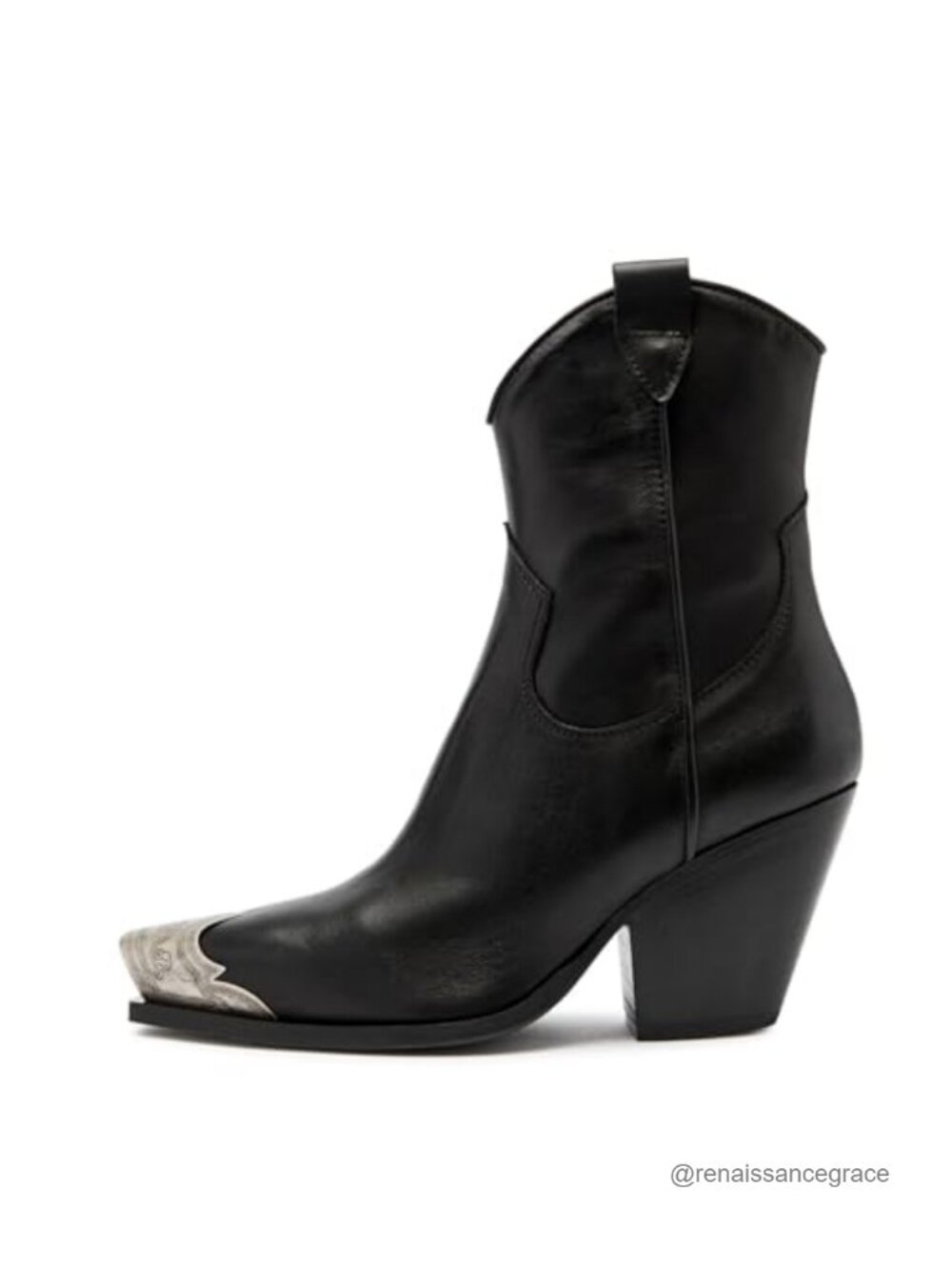 Faux Leather Snip Toe Ankle Cowboy Boots Stacked Block Heel Side Zip